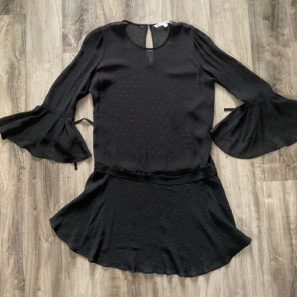 Veronica Beard Swiss Dot Bell Sleeve Black DRESS